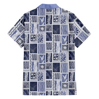 Vintage Aloha Block Quilt Hawaiian Shirt Blue Inspired Lei Motifs - Polynesian Pride