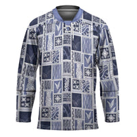 Vintage Aloha Block Quilt Hockey Jersey Blue Inspired Lei Motifs - Polynesian Pride