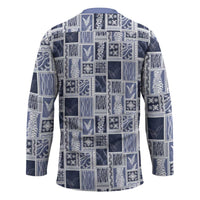 Vintage Aloha Block Quilt Hockey Jersey Blue Inspired Lei Motifs - Polynesian Pride