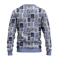 Vintage Aloha Block Quilt Ugly Christmas Sweater Blue Inspired Lei Motifs - Polynesian Pride