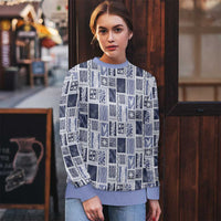 Vintage Aloha Block Quilt Ugly Christmas Sweater Blue Inspired Lei Motifs - Polynesian Pride