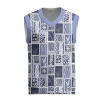 Vintage Aloha Block Quilt Christmas Knitted V-Neck Vest Blue Inspired Lei Motifs - Polynesian Pride