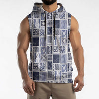 Vintage Aloha Block Quilt Sleeveless Hoodie Blue Inspired Lei Motifs - Polynesian Pride