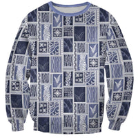 Vintage Aloha Block Quilt Sweatshirt Blue Inspired Lei Motifs - Polynesian Pride