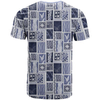 Vintage Aloha Block Quilt T Shirt Blue Inspired Lei Motifs LT9 - Polynesian Pride