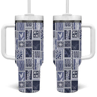 Vintage Aloha Block Quilt Tumbler With Handle Blue Inspired Lei Motifs - Polynesian Pride