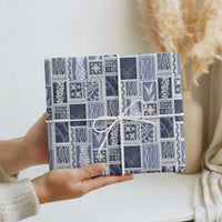 Vintage Aloha Block Quilt Wrapping Paper Blue Inspired Lei Motifs - Polynesian Pride