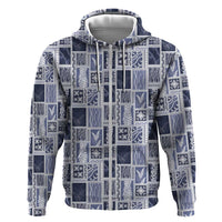 Vintage Aloha Block Quilt Zip Hoodie Blue Inspired Lei Motifs - Polynesian Pride