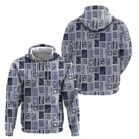 Vintage Aloha Block Quilt Zip Hoodie Blue Inspired Lei Motifs - Polynesian Pride