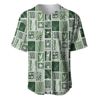 Vintage Aloha Block Quilt Baseball Jersey Green Inspired Lei Motifs - Polynesian Pride