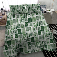 Vintage Aloha Block Quilt Bedding Set Green Inspired Lei Motifs - Polynesian Pride