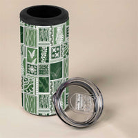 Vintage Aloha Block Quilt 4 in 1 Can Cooler Tumbler Green Inspired Lei Motifs - Polynesian Pride