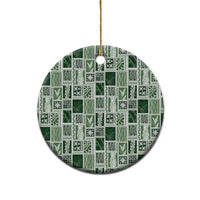Vintage Aloha Block Quilt Ceramic Ornament Green Inspired Lei Motifs - Polynesian Pride