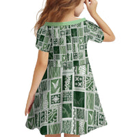 Vintage Aloha Block Quilt Family Matching Mermaid Dress and Hawaiian Shirt Green Inspired Lei Motifs - Polynesian Pride