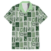 Vintage Aloha Block Quilt Family Matching Off Shoulder Maxi Dress and Hawaiian Shirt Green Inspired Lei Motifs - Polynesian Pride