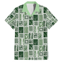 Vintage Aloha Block Quilt Family Matching Puletasi and Hawaiian Shirt Green Inspired Lei Motifs - Polynesian Pride