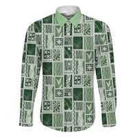 Vintage Aloha Block Quilt Family Matching Short Sleeve Bodycon Dress and Hawaiian Shirt Green Inspired Lei Motifs - Polynesian Pride