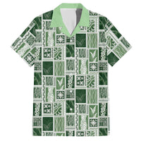 Vintage Aloha Block Quilt Hawaiian Shirt Green Inspired Lei Motifs LT9 Green - Polynesian Pride
