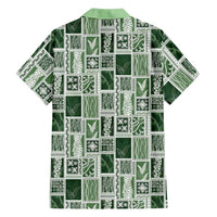 Vintage Aloha Block Quilt Hawaiian Shirt Green Inspired Lei Motifs LT9 - Polynesian Pride