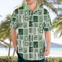 Vintage Aloha Block Quilt Hawaiian Shirt Green Inspired Lei Motifs - Polynesian Pride