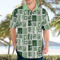 Vintage Aloha Block Quilt Hawaiian Shirt Green Inspired Lei Motifs LT9 - Polynesian Pride
