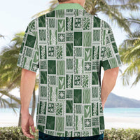 Vintage Aloha Block Quilt Hawaiian Shirt Green Inspired Lei Motifs LT9 - Polynesian Pride