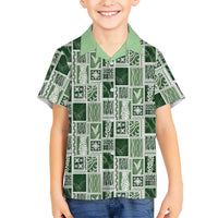 Vintage Aloha Block Quilt Hawaiian Shirt Green Inspired Lei Motifs LT9 - Polynesian Pride