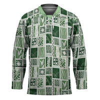 Vintage Aloha Block Quilt Hockey Jersey Green Inspired Lei Motifs - Polynesian Pride