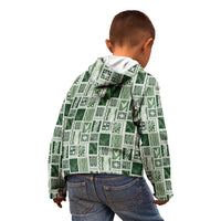 Vintage Aloha Block Quilt Kid Hoodie Green Inspired Lei Motifs - Polynesian Pride