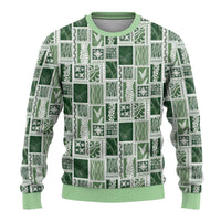 Vintage Aloha Block Quilt Ugly Christmas Sweater Green Inspired Lei Motifs - Polynesian Pride