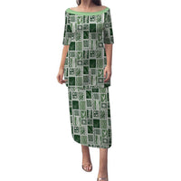Vintage Aloha Block Quilt Puletasi Green Inspired Lei Motifs LT9 Long Dress Green - Polynesian Pride
