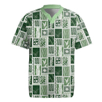 Vintage Aloha Block Quilt Rugby Jersey Green Inspired Lei Motifs - Polynesian Pride