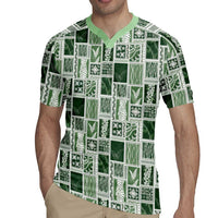 Vintage Aloha Block Quilt Rugby Jersey Green Inspired Lei Motifs - Polynesian Pride