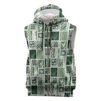 Vintage Aloha Block Quilt Sleeveless Zip Hoodie Green Inspired Lei Motifs - Polynesian Pride