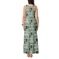 Vintage Aloha Block Quilt Tank Maxi Dress Green Inspired Lei Motifs - Polynesian Pride
