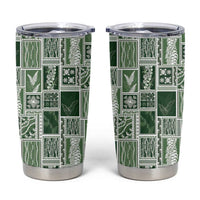Vintage Aloha Block Quilt Tumbler Cup Green Inspired Lei Motifs - Polynesian Pride