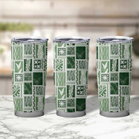 Vintage Aloha Block Quilt Tumbler Cup Green Inspired Lei Motifs - Polynesian Pride