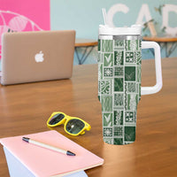 Vintage Aloha Block Quilt Tumbler With Handle Green Inspired Lei Motifs LT9 - Polynesian Pride