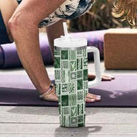 Vintage Aloha Block Quilt Tumbler With Handle Green Inspired Lei Motifs LT9 - Polynesian Pride