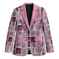 Vintage Aloha Block Quilt Blazer Pink Inspired Lei Motifs - Polynesian Pride