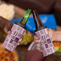 Vintage Aloha Block Quilt 4 in 1 Can Cooler Tumbler Pink Inspired Lei Motifs - Polynesian Pride