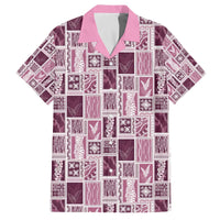 Vintage Aloha Block Quilt Family Matching Off The Shoulder Long Sleeve Dress and Hawaiian Shirt Pink Inspired Lei Motifs - Polynesian Pride