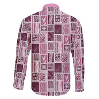 Vintage Aloha Block Quilt Family Matching Off The Shoulder Long Sleeve Dress and Hawaiian Shirt Pink Inspired Lei Motifs - Polynesian Pride