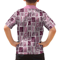Vintage Aloha Block Quilt Family Matching Off Shoulder Short Dress and Hawaiian Shirt Pink Inspired Lei Motifs - Polynesian Pride