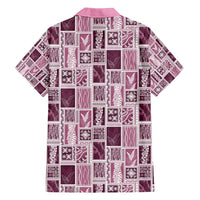 Vintage Aloha Block Quilt Family Matching Off Shoulder Short Dress and Hawaiian Shirt Pink Inspired Lei Motifs - Polynesian Pride