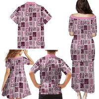Vintage Aloha Block Quilt Family Matching Puletasi and Hawaiian Shirt Pink Inspired Lei Motifs - Polynesian Pride