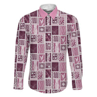 Vintage Aloha Block Quilt Family Matching Puletasi and Hawaiian Shirt Pink Inspired Lei Motifs - Polynesian Pride