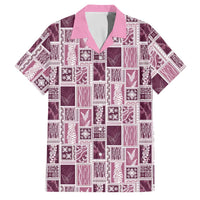 Vintage Aloha Block Quilt Family Matching Short Sleeve Bodycon Dress and Hawaiian Shirt Pink Inspired Lei Motifs - Polynesian Pride