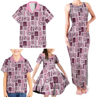 Vintage Aloha Block Quilt Family Matching Tank Maxi Dress and Hawaiian Shirt Pink Inspired Lei Motifs - Polynesian Pride