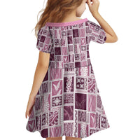 Vintage Aloha Block Quilt Kid Short Sleeve Dress Pink Inspired Lei Motifs LT9 - Polynesian Pride